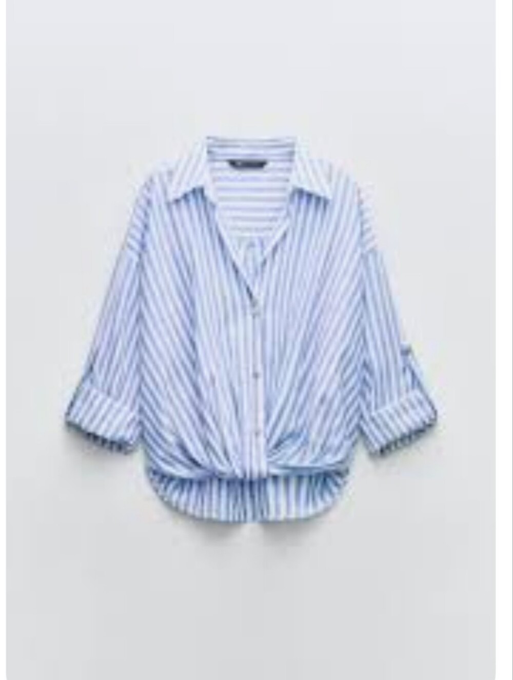 Zara Light Blue and White Striped Knot-Front Kids Blouse